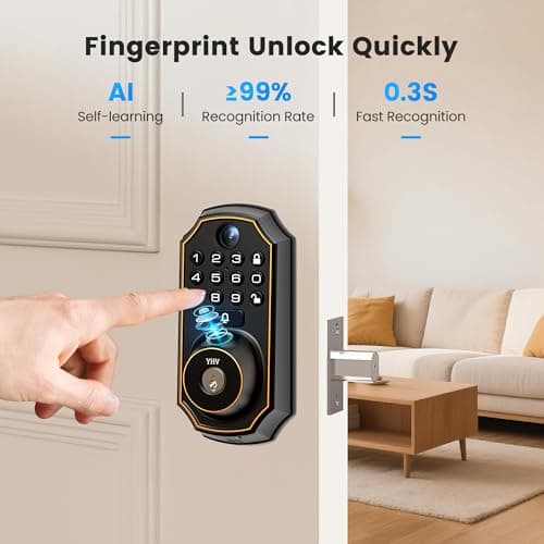 YHV Keyless Entry Door Lock with Camera Electronic Smart Lock Fingerprint Keypad Deadbolt with Code, App Remote Control, Auto Unlock, Wi-Fi Connected, Doorbell for Front Door 6