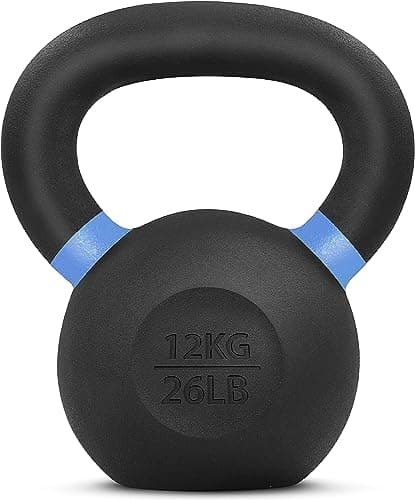 Yes4All Powder Coated Kettlebell, 26 lb Cast Iron Core Kettlebells with Non-Slip Handle & Flat Bottom for Conditioning, Heavy Duty for Strength Training - Single, Blue