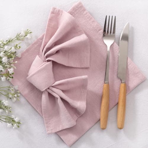 LINXTAR Cloth Napkins Dusty Pink Cotton Napkins Set of 4 17"x17" Washable Reusable Cotton Napkins for Fall Autumn Wedding Party Banquet Baby Shower Home Dining Table Decor