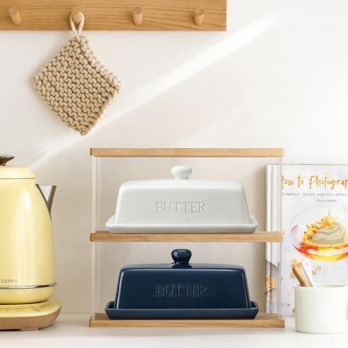 Butter Dish with Lid,WERTIOO Butter Dish With Lid for Countertop,7.6" x 3.3" Butter Tray,Butter Holder for 1 Stick.Textured Tray Butter Keeper for Non Slip Storage,Ceramic - White 5