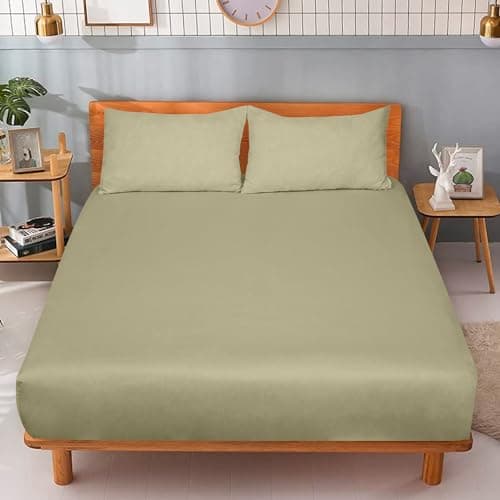 ROYALE LINENS 300 Thread Count 100% Long Staple Combed Cotton Fitted Sheet Full - Super Soft Deep Pocket Bottom Sheet - Fitted Sheets Only - Elastic Sheets (Full, Sage Green) 9