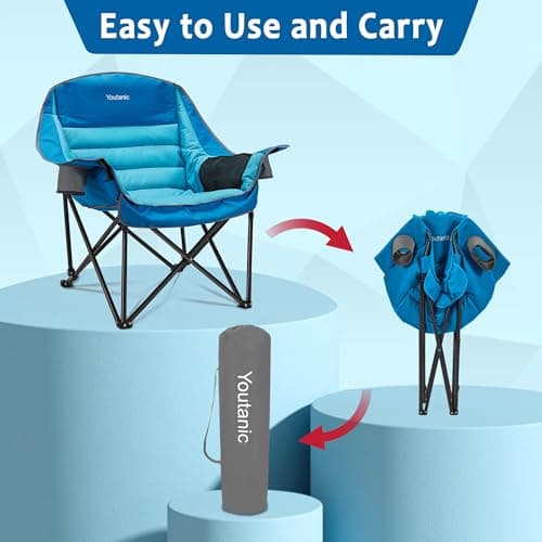 Youtanic Oversized Camping Chair, Portable Folding Camping Chairs with Side Pocket, Cup Holder and Carry Bag, Heavy Duty Outdoor Camping Chairs for Adults, Fishing, Sports, Trip, up to 400lbs, Style 1 6