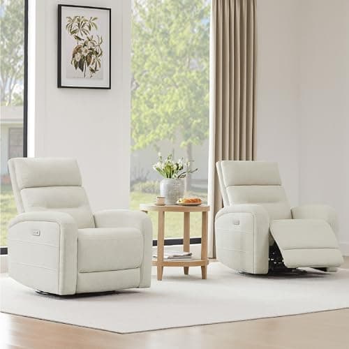 Watson & Whitely Swivel Power Recliner Glider Rocker, Nursery Recliner with Charging Port for Living Room, Fabric in Linen 6