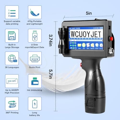 WCUOYJET Handheld Inkjet Printer & Coding Machine, WUOYJET TIJ770 Portable Inkjet Printer Gun with 42ml Quick-Dry Ink Date/Batch/QR Code/Barcode/Image Printing 6