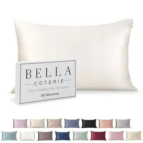 Bella Coterie Luxury Silk Pillowcase for Hair and Skin | 30 Momme | 100% Pure 6A Mulberry Silk | Super Soft | Perfectly Plush [Standard, White]