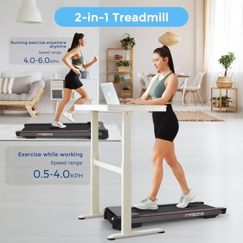 GOYOUTH Walking Pad Treadmill, Under Desk Treadmill for Home Office, Wide Belt Compact Treadmills 300 lbs Capacity, 2.25HP Shock-Absorbing Walking Jogging Running Machine Remote Included (Black) 6