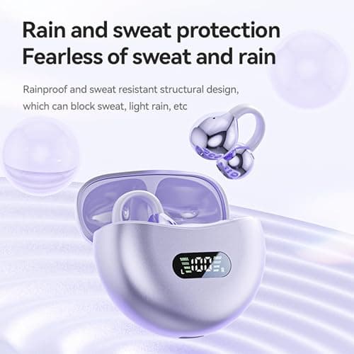 MAcnas Open Ear Clip Headphones Wireless Earbuds Bluetooth 5.4 Sports Earphones Wireless Charging Case & LED Power Display Waterproof Fitness Headphones for Running (Purple) 5
