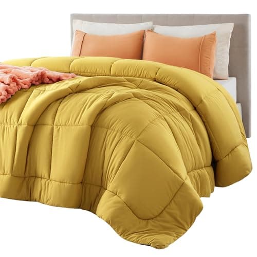Bedsure Comforter Duvet Insert - Quilted Comforters Twin XL Size, All Season Duvet, GentleSoft Down Alternative Bedding, with 8 Tabs, Gifts for Women/Men, Mustard Yellow, Twin XL 92 x 68 Inches
