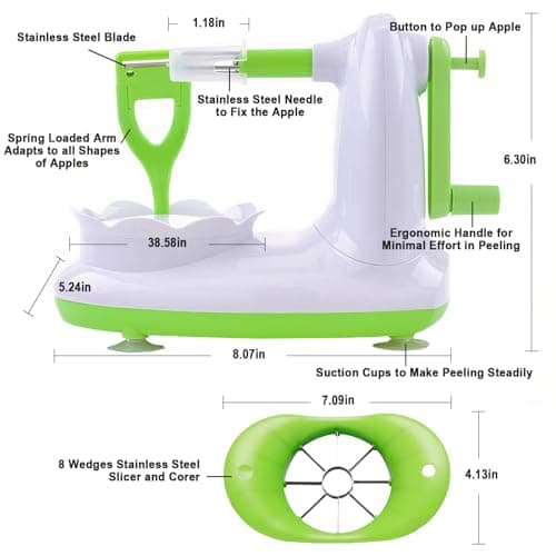 Apple Peeler for Apple Sauce and Pie, 8-Wedge Apple Slicer Corer with Stainless Steel Blades, Upgraded Strong Suction Base, Includes 2 Replacement Blades 9