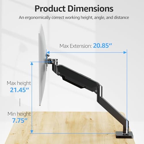 MOUNTUP Single Monitor Mount with USB Fits 49 42 40 35 34 32 27 24 inch Large Screen, Heavy Duty Monitor Arm, Monitors Stand for Desk, Holds 4.4-33 lbs, Ultrawide Monitors Arm, VESA Mount 5