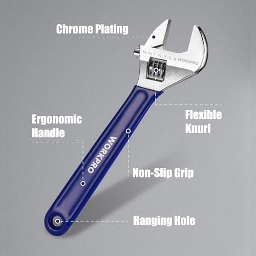 WORKPRO Adjustable Wrench Set, 6-inch, 8-inch, 10-inch, 12-inch Wide Jaw Wrenches with SAE and Metric Scales, Rubber Grip, Heat-Treated Steel for Home Repairs, Plumbing, and Garage Work 9