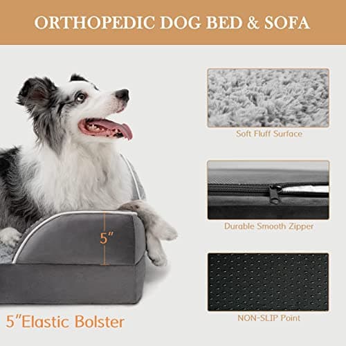 Comfort Expression Orthopedic Dog Bed for Extra Large Dogs 42x30 Inch, Waterproof Egg Crate Foam XL Pet Bed with Removable Bolsters, Dog Couch with Washable Cover & Non-Slip Bottom, Grey 7