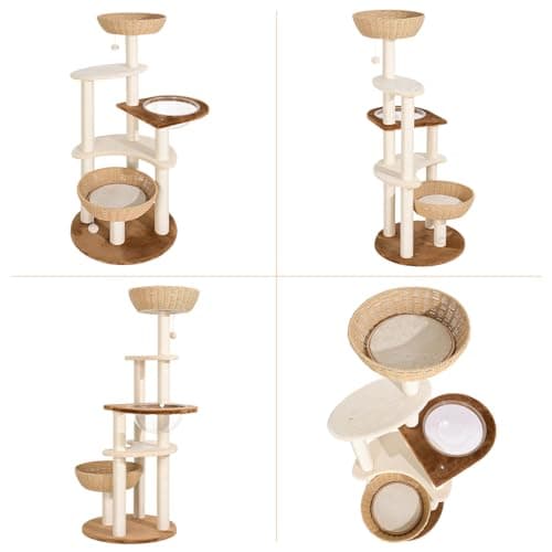SENNAUX 54" Cat Tree Tower for Indoor Cats, Boho Modern Cat Tree for Large Cats with Natural Sisal Scratching Posts, Unique Cat Tree Hand-Made Wicker Cat Basket Cute Cat Tree for Large Cats 20 lbs 6