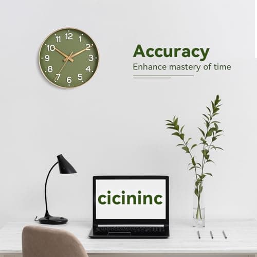 cicininc Wall Clock Green-Silent Wall Clocks Battery Operated 8 Inch-Modern Non Ticking Analog Clock Decorative for Kitchen Office Bathroom Bedroom(Gold) 5