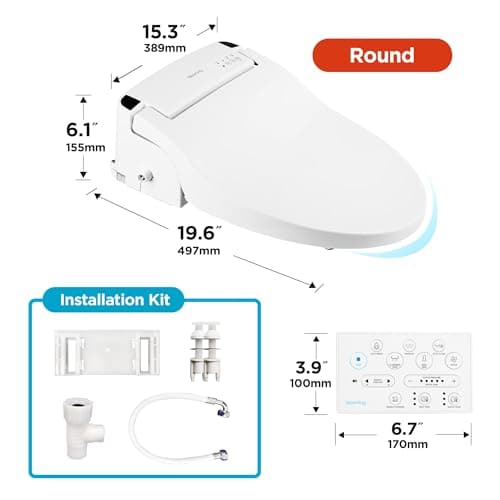 Blooming NB-R1260R Bidet Toilet Seat - Smart Toilet Seat, Warm Water, Dryer, Heated Seat, Sittable Lid, LED Nightlight - White - Attachment with Remote Control (Round) 6