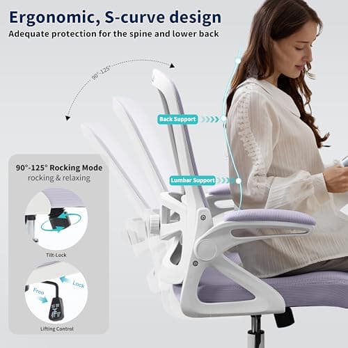 Nexthro Ergonomic Office Chair, Desk Chair with Adjustable Lumbar Support, Breathable Mesh Comfy Computer Chairs with Flip-up Armrests Executive Task Chair for Adults Home Office(Lavender) 7