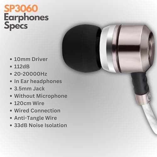 Sephia SP3060 Wired Headphones, HD Bass Driven Audio, Lightweight Aluminum Wired in Ear Earbud Headphones, S/M/L Ear Bud Tips, Earphone Case, 3.5mm Tangle-Free Cord, No Mic 8