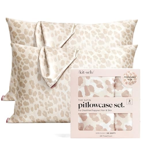 Kitsch Satin Pillowcase with Zipper for Hair & Skin - Softer Than Silk Pillow Cases, Smooth Cooling Satin Pillow Case, Wrinkle-Free, Machine Washable, Pillow Cases Standard Size 19x26 - Leopard, 2pcs