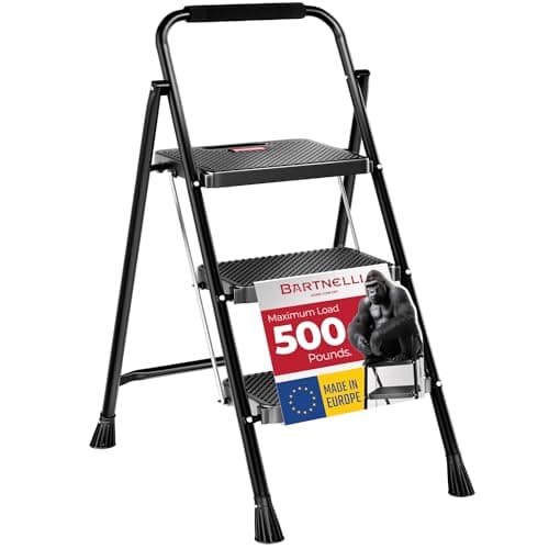 Bartnelli Pro Luxury Step Ladder | European Made 3 Step Foldable Step Stool for Home | Rock-Solid 500 lb Capacity,Built to Last with Highest-Grade Sturdy Steel Construction,Soft Handle, Anti-Slip Feet 8