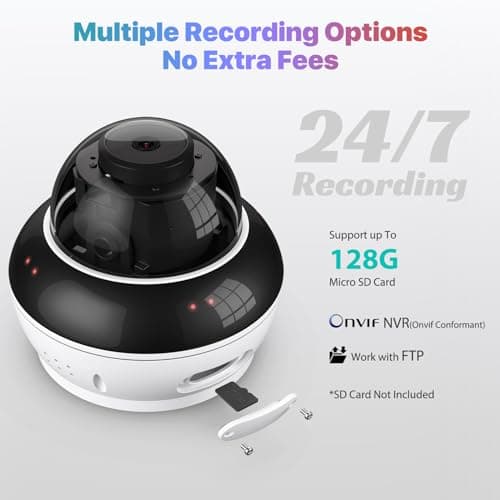 SV3C 4K PTZ WiFi Wireless Dome Camera Outdoor, Security IP Camera Indoor 8MP with Auto Tracking, Infrared HD Night Vision, SD Card Record, Motion Detection, RTSP, FTP, Onvif Conformant, 2.4/5 GHz WiFi 5