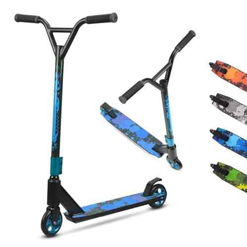 MEE GOO Pro Freestyle Stunt Scooter Trick Scooter Lightweight Alloy Deck with Aluminum Alloy Wheel Frame Bearing Up to 220 LB for Intermediate and Beginner Skate Park ABEC-10 Bearings (Blue)