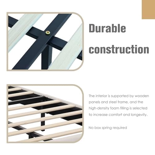 AGARTT Upholstered Platform Bed Frame Queen Size with Headboard and Footboard/Wooden Slats Support/No Box Spring Needed/Easy Assembly,Beige Velvet 6