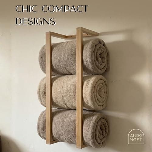 Aura Nest Bamboo Towel Racks - Vertical Wood Towel Rack Bamboo Bathroom Accessories, Storage, Wall Towel Rack for Rolled Towels for Bathroom Furniture, Spa Furniture and Decor 7