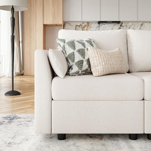 Mangodan Modular Sectional Sofa with Storage, Convertible 6 Seat Sectional Couches for Living Room, U Shaped Sectional Sofa with Chaise, Comfy Sectional Sleeper Sofa, High Supportive Sponge-Beige 6