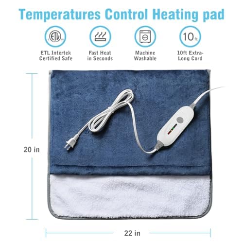 Foot Warmer Electric, Heating Pad King Size Ultra Soft Flannel, Extra Large for Bed, Abdomen, Feet, Back, Cramp, Office/Home Under Desk, 10ft Cord, Auto Off, 22" x 20" - Blue 6