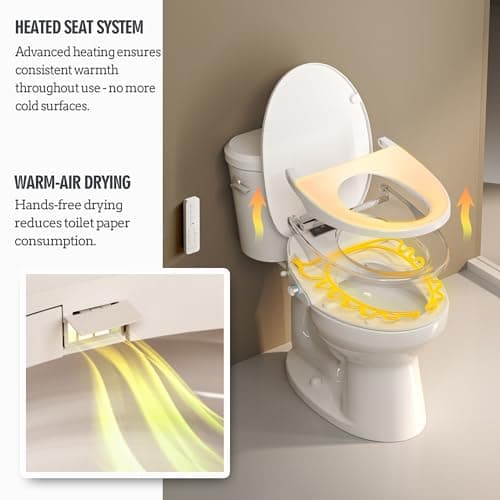 WLJBIDET Bidet Toilet Seat with Remote Control, Electronic Heated Bidet Seat with Adjustable Warm Water and Pressure, Warm Air Drying, Display Screen, Night Light, Slow Closed Toilet Lid, Elongated 7