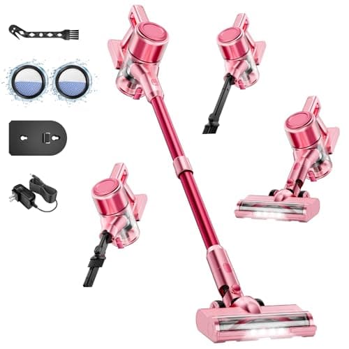 Cordless Vacuum Cleaner,55Mins/Powerful Vacuum Cleaners for Home,Stick Vacuums with 8 in 1,Touch Screen,LED Headlights, Anti-Tangle,Pet Hair,Pink