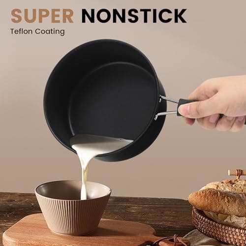 EABOSON Nonstick Saucepan with Lid, 1QT & 1.5QT & 2QT Small Milk Pots Set with Healthy Teflon Coating, Multipurpose Induction Compatible Cooking Pans Kitchen Cookware Set 5