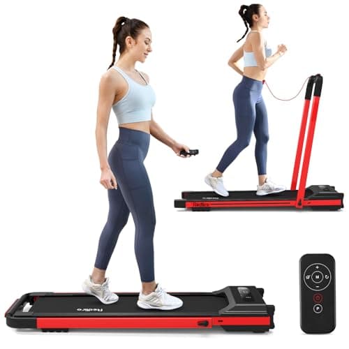 REDLIRO 2-in-1 Folding Treadmill - Under Desk Treadmill Compact Fold Up Walking Pad, Portable for Small Space with Remote Control, LED Display for Home & Office Use