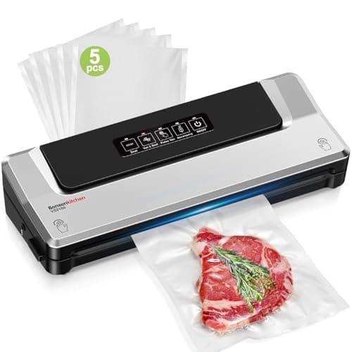 Bonsenkitchen Vacuum Sealer Machine | Compact Food Sealer for Kitchen Storage & Meal Prep | Multiple Modes | External Vacuum System | 5 Bags, Silver