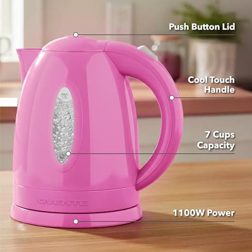 OVENTE Electric Kettle, 1.7L Fast Boiling Water Heater for Coffee or Tea, BPA Free with Water Level Gauge, Auto Shut-Off, Boil-Dry Protection, Indicator Light and Removable Filter, Pink KP72P 5