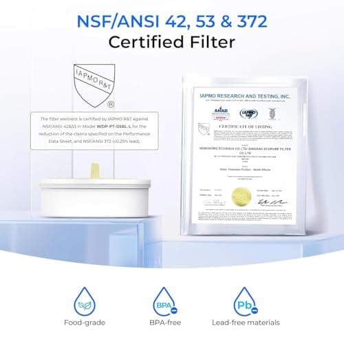 Waterdrop Glass Water Filter Pitcher with 1 Filter, Eco-Friendly, with NSF 53&42&372 Certified Filter, 7-Cup, Reduces PFOA/PFOS, Chlorine, Cadmium, Copper, Mercury, BPA Free, Easy to Clean, Black 5