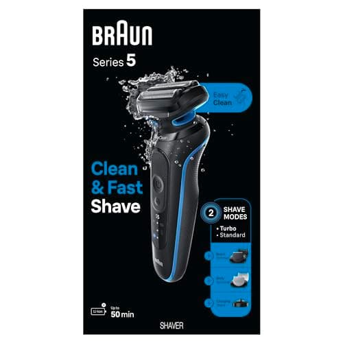Braun Electric Shaver for Men, Series 5 5150cs, Wet & Dry Razor, Turbo Shaving Mode, Foil Shaver, with Beard Trimmer, Body Groomer and Charging Stand, Blue 8