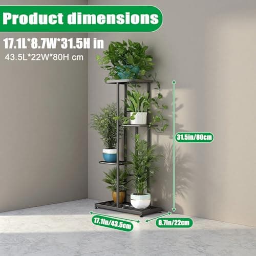 LINZINAR Plant Stand Indoor Outdoor Corner 4 Tier Metal Plant Shelf Patio Plant Rack for Garden Corner Balcony Living Room 6