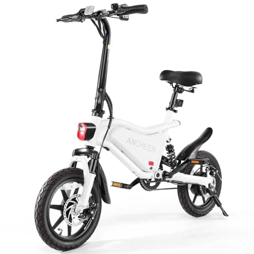 ANCHEER Folding Electric Bike for Adults, 20MPH Ebike, UP to 45 Miles Electric Bikes, 14" Foldable Electric Bicycle for Women/Men, Cruise Control Ebikes, LCD Digital Display, Dual Suspension