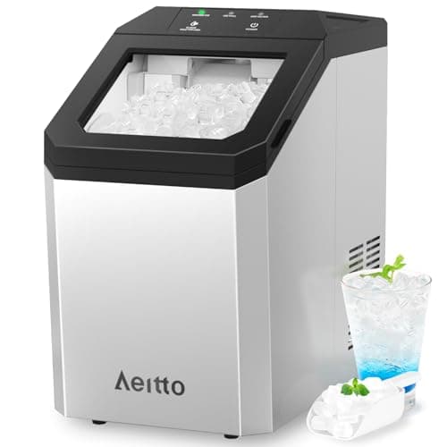 Aeitto Nugget Ice Maker Countertop, 55lbs/Day, Large Capacity Chewable Ice Maker, Rapid Ice Release in 5 Mins, Self-Cleaning with Stainless Steel Housing Ice Machine for Home Office and Party, Silver