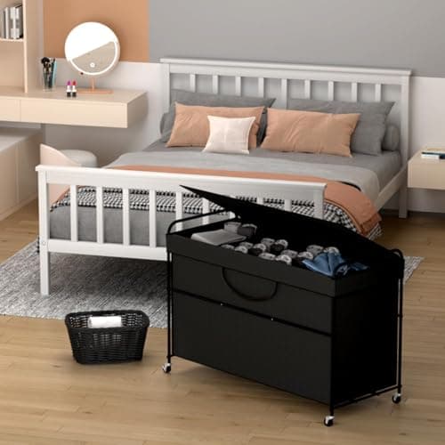 YKDIRECT 240L Large Laundry Hamper, 4 Compartment Laundry Basket with Lid, Removable Bag & Metal Structure with Industrial Wheels, Suitable for Bathroom, Dorm Room, Laundry Room (Black, 240L) 7