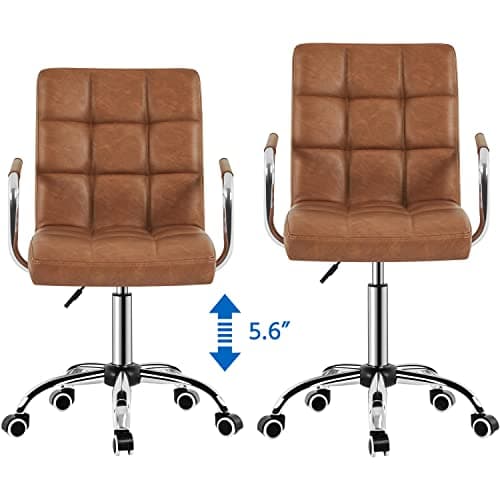 Yaheetech PU Leather Comfortable Office Desk Chair Mid Back Height Adjustable Computer Swivel Chair w/Armrests, Retro Brown 8