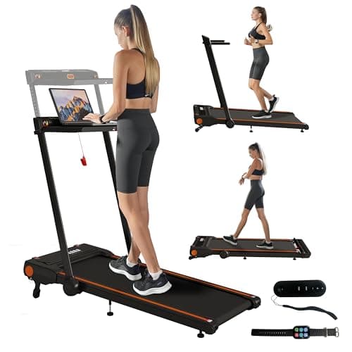 Walking Pad Treadmill with Incline, 4.0HP 3 in 1 Under Desk Treadmill with Removable Desk, 330lbs Capacity Foldable Treadmills for Home/Office, Wristband Remote Control