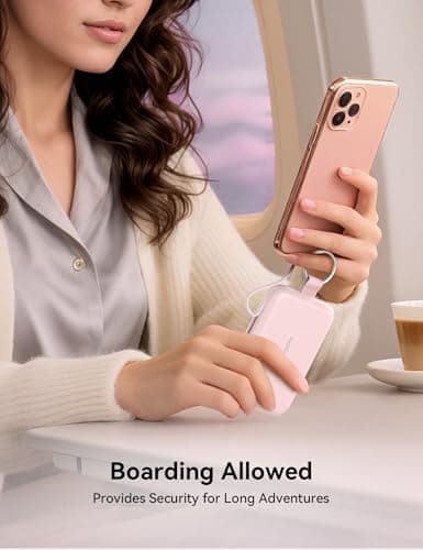 RORRY Portable Charger, 10000mAh PD 30W Fast Charging Portable Charger Power Bank with Built-in Cables, Travel Keychain Charger Battery Pack for iPhone 17/16/15/14/13/12, for AirPods 2/3/4/Pro, Pink 7