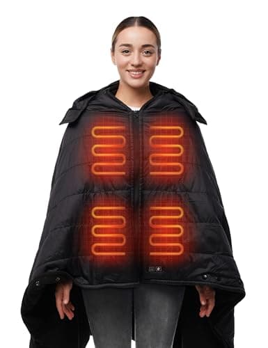 HENNCHEE Heated Blanket Battery Operated with Removable Hooded 70" x 42" Portable Heated Blanket with 16000mAh Battery Pack 5 Heating Zones Waterproof Heated Poncho for Home, Outdoors, Camping, Black