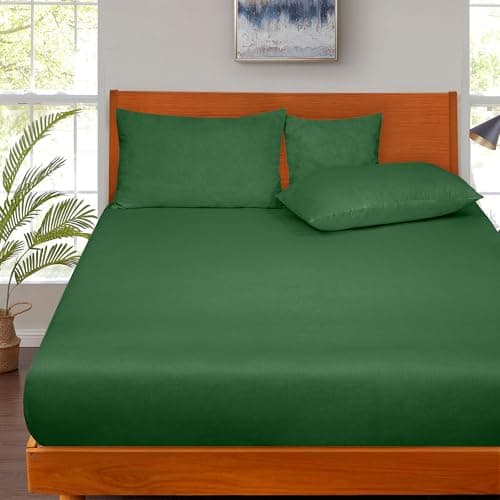 ROYALE LINENS 300 Thread Count 100% Long Staple Combed Cotton Fitted Sheet California King - Super Soft Deep Pocket Bottom Sheet - Fitted Sheets Only - Elastic Sheets (Cal King, Hunter Green) 8