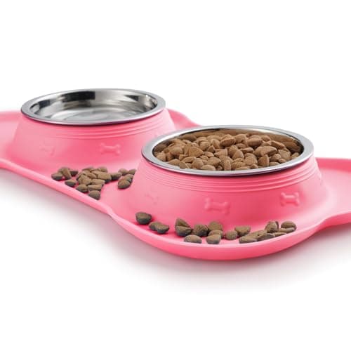 Hubulk Pet Dog Bowls 2 Stainless Steel Dog Bowl with No Spill Non-Skid Silicone Mat + Pet Food Scoop Water and Food Feeder Bowls for Feeding Small Medium Large Dogs Cats Puppies (S, Pink) 5