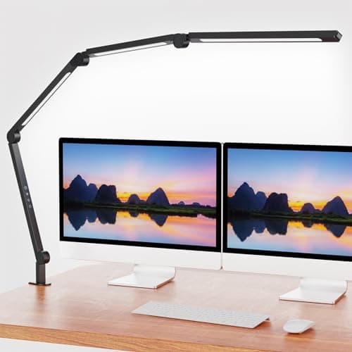 LED Desk Lamp with Clamp,Adjustable Swing Arm Desk Lamps for Home Office,Dimmable Tempering Eye Care Desk Light Bright Modern Led Table Lamp for Nail Tech Architect,Flexible Tall Task Table Light