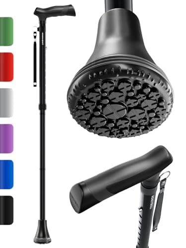 HONEYBULL Walking Cane for Men & Women – Foldable, Adjustable, Lightweight Cane with Air Cushion Tip for Stability & Ergonomic Grip, Heavy Duty Walking Sticks for Seniors (Black)