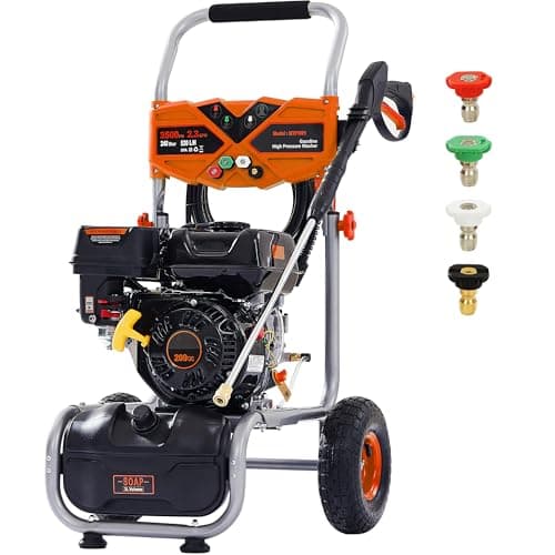 Ezasin Gas Pressure Washer 3500 PSI, 2.3 GPM Heavy Duty High Power Washer,209CC 7HP Engine with 25Ft Pressure Hose, Axial Aluminum Pump, Soap Tank, Spray Gun and Wand, 4 Quick Connect Nozzle (Orange)